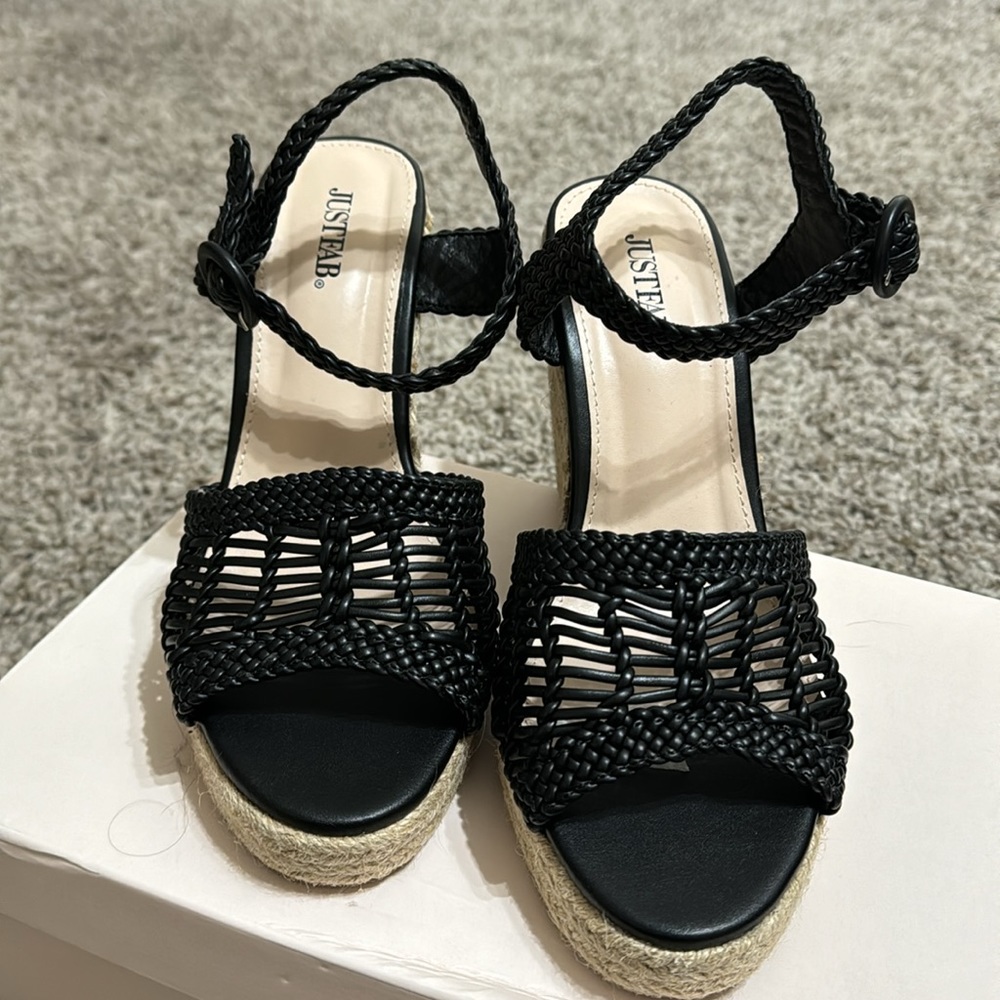 Just fab, black sandals with wedge heel - Picture 2 of 4